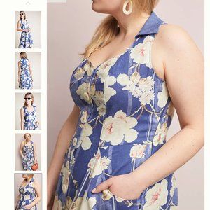 Anthropologie blue and white flower dress size 14